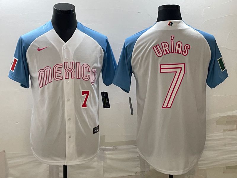 Men 2023 World Cub Mexico #7 Urias White blue Nike MLB Jersey5->more jerseys->MLB Jersey